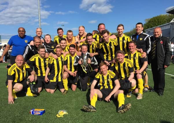 Danderhall Miners celebrate after defeating Edinburgh Uni in the final of the Challenge Cup
