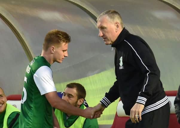 Jason Cummings scored two goals for Hibs against Hamilton during Terry Butcher's reign. Pic: SNS