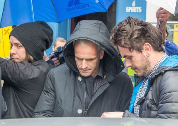 Film star Johnny Lee Miller during filming in Leith. Picture: Ian Georgeson