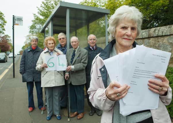Nan Hastie and other members of the sheltered housing at Barnton are angry at the withdrawal of the number 64 service. Picture: Toby Williams