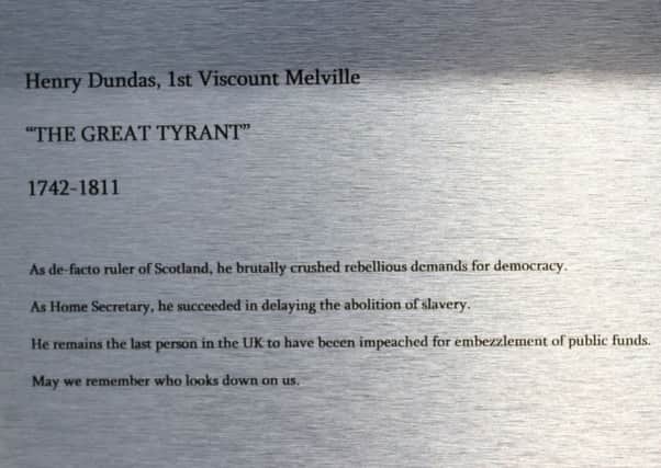 The alternative plaque for the Melville Monument. Picture: contributed