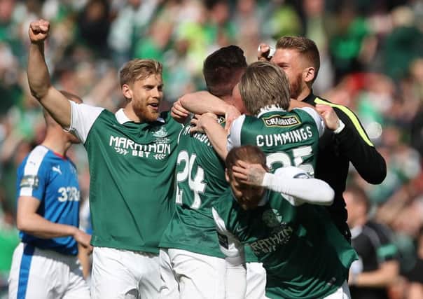 It's party time for Niklas Gunnarsson and his Hibs team-mates