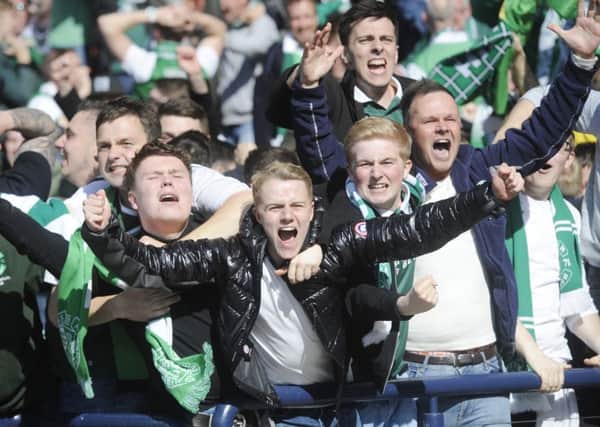 Hibs fans were sent into raptures as their team hit back to beat Rangers at Hampden. Pic: Greg Macvean