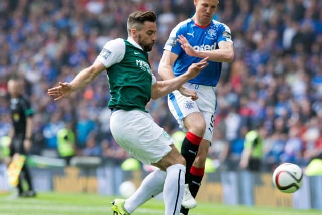 Darren McGregor and Rangers' Kenny Miller battle for the ball during the Scottish Cup final. Picture: Jeff Holmes/PA Wire.