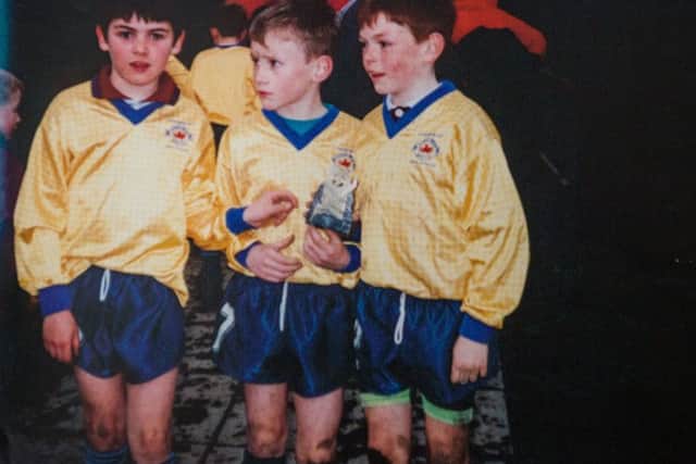 Gray, centre, playing for Loanhead BC alongside childhood friends Scott Edwards, left, and Murray McRae