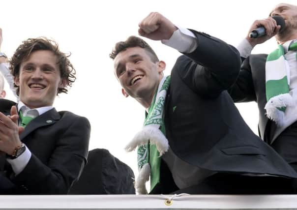 John McGinn, right, was overjoyed by the turnout for the cup parade and dedicated the victory to all the Hibbies including those in the squad