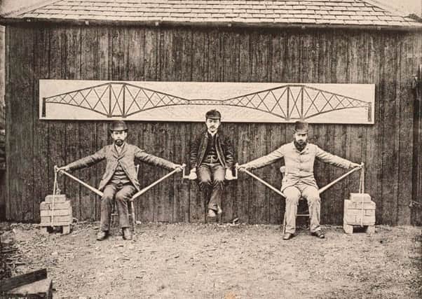 Demonstrating with a human cantilever. Picture: National Library of Scotland