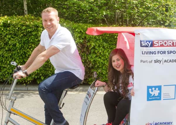 Sir Chris Hoy and Abbie McCallum at Sky Livingston. Picture: Peter Devlin
