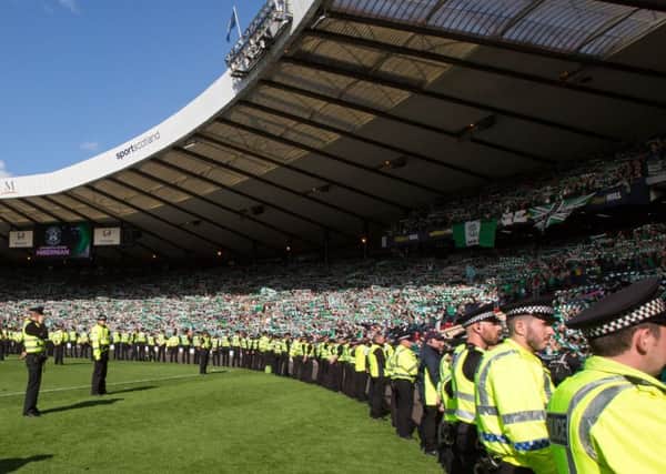The police line during the Hibs-Rangers Scottish Cup Final.  Picture Robert Perry