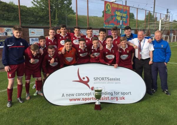 Tynecastle 16s celebrate after beating Hutchison Vale to lift the South East Region Cup at Dunbar