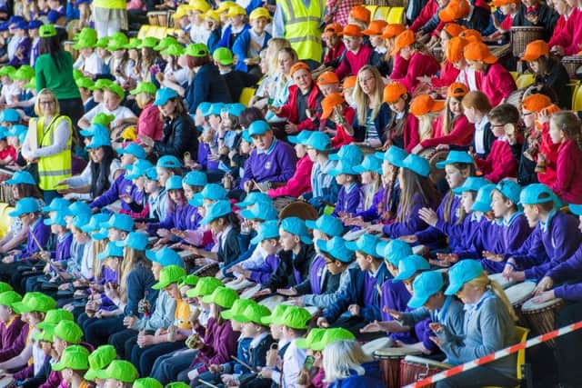 West Lothian pupils during the world record attempt. Picture: Ian Georgeson
