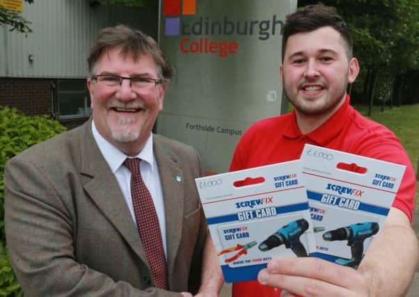 Screwfix Trade Apprentice 2016 Thomas Morgan and John Laing, Head of Centre Institute of Construction & Building Crafts at Edinburgh College. Picture: supplied