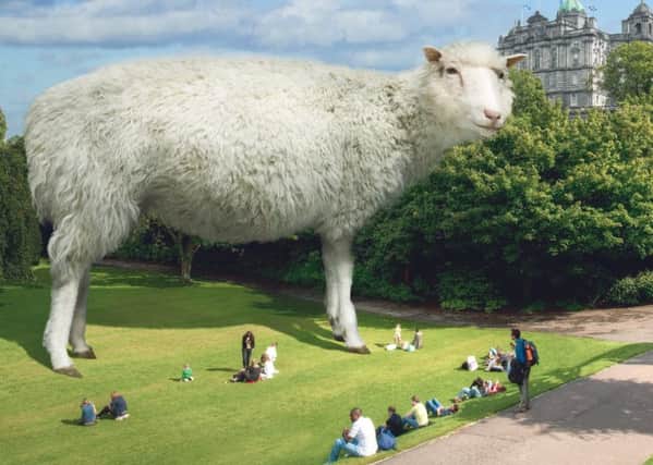 The striking images for the Make Big Discoveries campaign include a giant Dolly the Sheep grazing in Princes Street Gardens. Picture: supplied