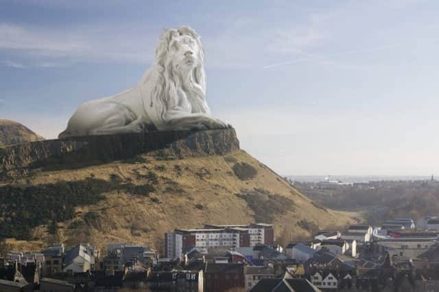 The striking images for the Make Big Discoveries campaign include a priceless 18th century porcelain lion sitting sphinx-like on Salisbury Crags. Picture: supplied