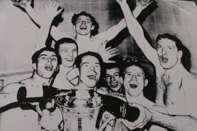 Bonnyrigg Rose players celebrating in 1966