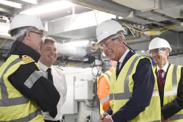 Prince Charles meets workers at Rosyth. Picture: Greg Macvean