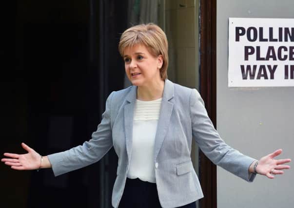 SNP leader and Scottish First Minister Nicola Sturgeon casts her vote in the EU referendum at Broomhouse Community Hall. Picture: Getty
