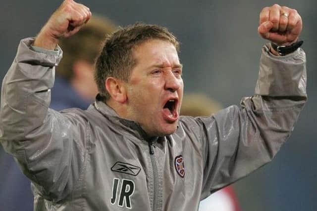 John Robertson celebrates Hearts' recent 2-1 win over Basel in Switzerland. Picture Danny Lawson