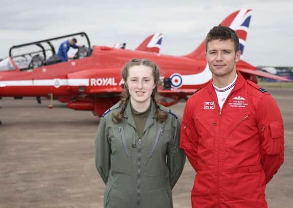 Joanna Kelly with Red Arrows pilot Flt Lt Tom Bould. Picture: contributed