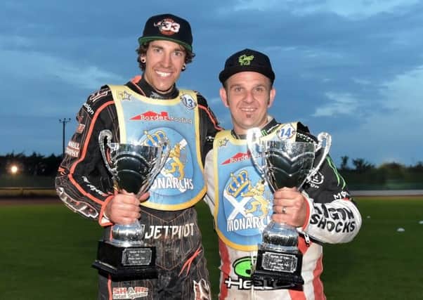 Sam Masters and Ryan Fisher show off their runners-up trophy. Pic: Ron MacNeill