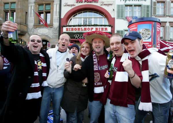 Hearts fans soak up the pre-match atmosphere in Basel in 2004. Pic: SNS