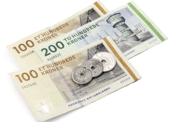 Danish bills and coins. Stock image