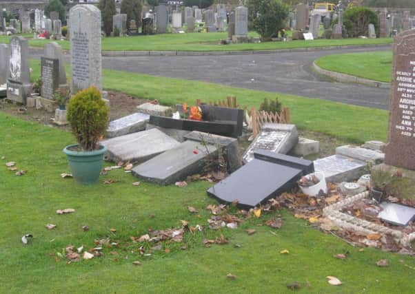 Headstones at Whitburn Cemetery in Manse Road have been damaged in the past. Picture; stock image