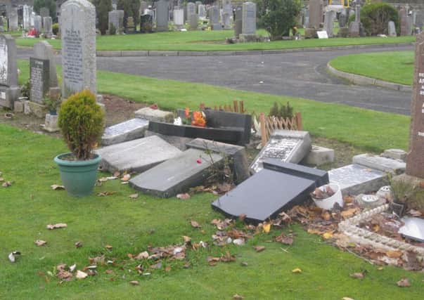 28 headstones were damaged at Whitburn Cemetery. Picture; Scott McAngus
