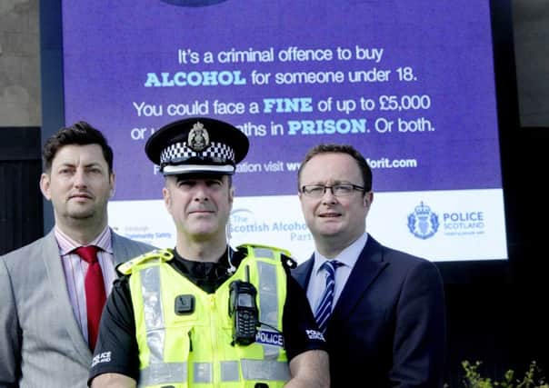 Councillor Cammy Day from Edinburgh Community Safety Partnership, Chief Inspector Kevin McLean from Police Scotland and John Lee, Chair of the Campaigns Group at the Scottish Alcohol Industry Partnership. Picture: Colin Hattersley
