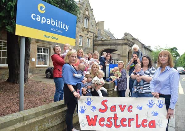 Parents protest against the closure of Westerlea at Capability Scotland's office. Picture: Jon Savage