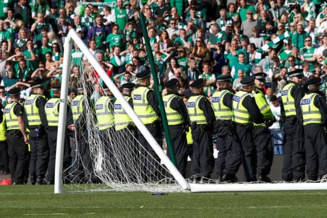 William Hill Scottish Cup Final 2016 Hampden.  Rangers v Hibernian.  The damaged goal post. Picture Robert Perry