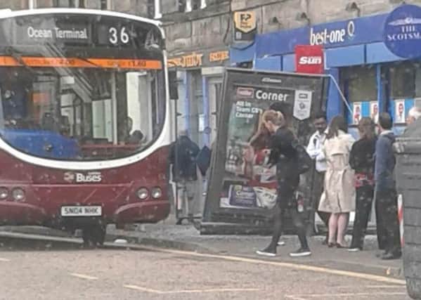 The bus after it ploughed into the shelter. Picture: contributed