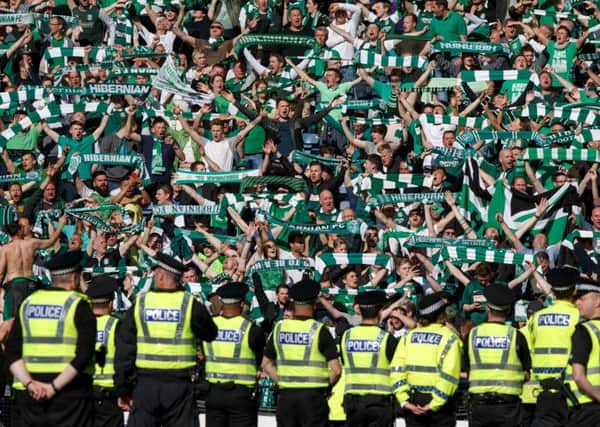 Hibs fans after their Scottish Cup win. Picture; Robert Perry