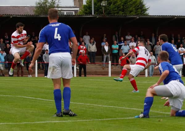 Adam Nelson finds the net for Bonnyrigg but his side couldnt mount a comeback. Pic: Scott Louden