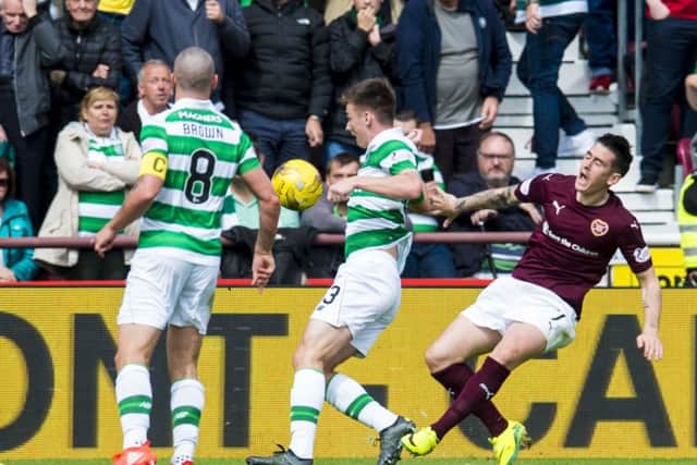Jamie Walker wins the disputed penalty against Celtic