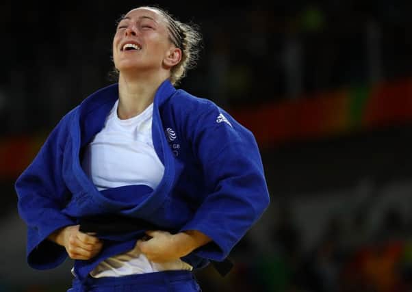 Sally Conway of Great Britain reacts after defeating Gevrise Emane of France during a Women's -70kg bout. Picture; Getty