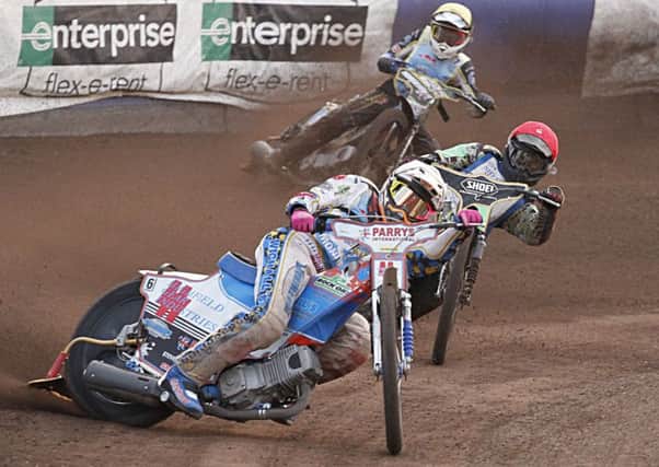 Max Clegg leads Tigers Arthur Sissis and Monarchs mate Dan Bewley in heat two