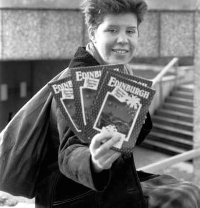 District councillor Lesley Hinds with the Edinburgh Christmas shopping guide, encouraging people to come to the Capital in December 1987.