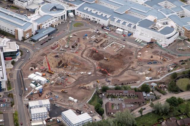 An aerial view of the new Sick Kids hospital construction site
