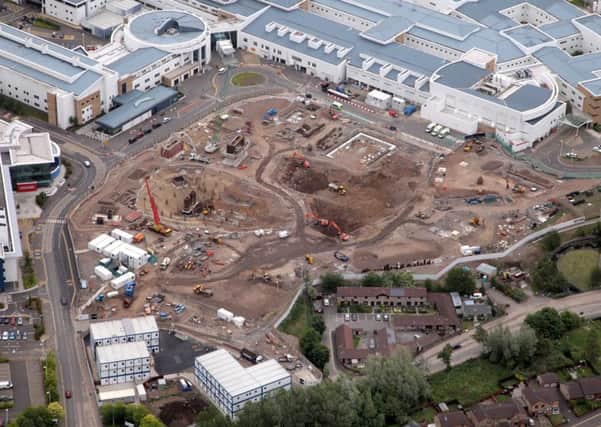 An aerial view of the new Sick Kids hospital construction site