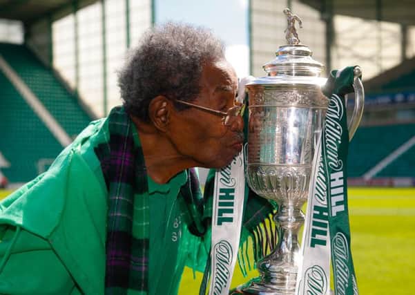 106 year old Sam Martinez with the Scottish Cup last month.