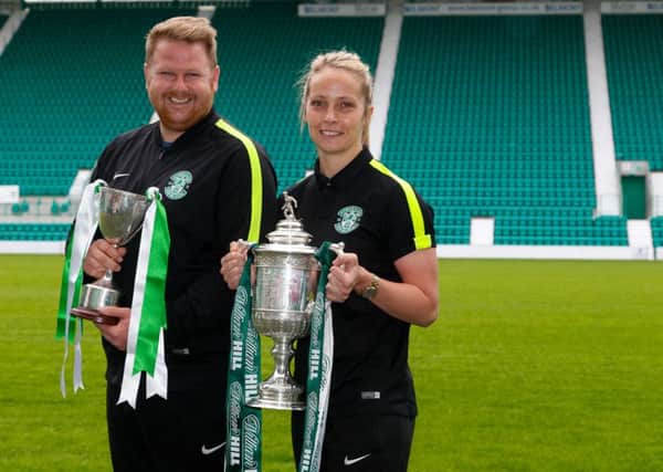 Hibs Ladies manager Chris Roberts and captain Joelle Murray will pit their wits in the Champions League against Bayern Munich. Pic: TSPL