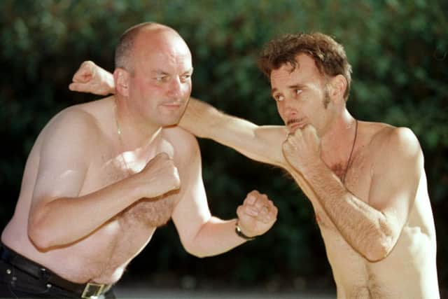 Steve Cardownie with performer Jim Rose at the 1999 Fringe.