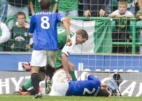 Chris Killen was booked for taking off his shirt and then for this altercation in the goalmouth with Rangers defender Julien Rodriguez