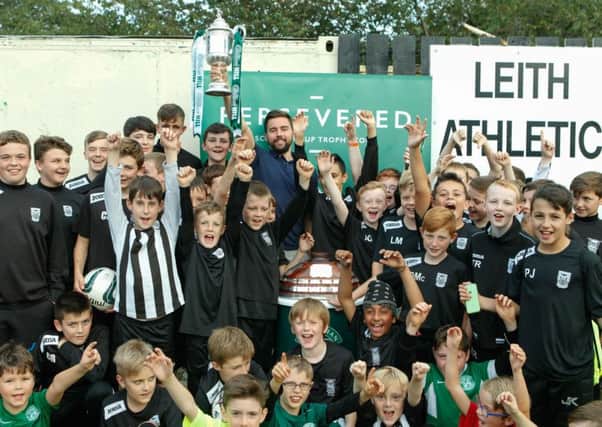 Darren McGregor enjoyed visiting his old boys club, Leith Athletic, as part of the Persevered Scottish Cup Trophy Tour. Pic: Toby Williams