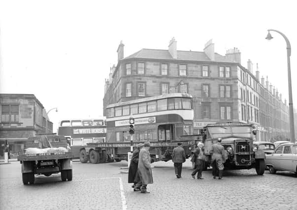 Tramcar taken by transporter from Shrubhill Depot of Corporation Transport Dept at East London Street in Leith Walk