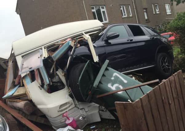 The scene after the car crashed into a caravan. Picture; contributed