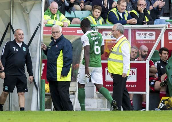 Marvin Bartley heads for the tunnel after his red card. Picture: SNS