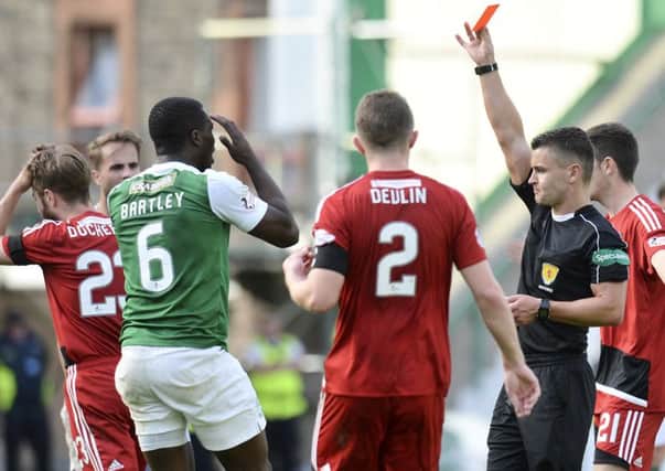 Marvin Bartley was shown a red card during the second half on Saturday