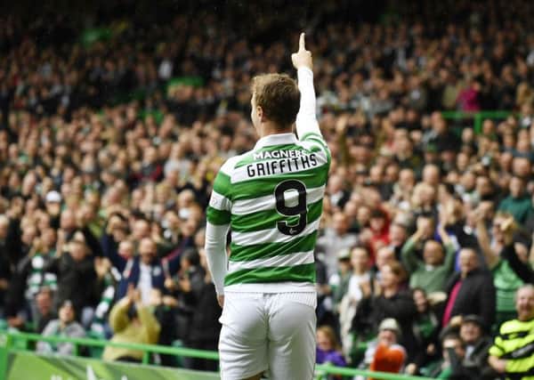 Celtic's Leigh Griffiths celebrates having scored the fourth goal in his side's 6-1 rout of Kilmarnock on Saturday. Picture: SNS